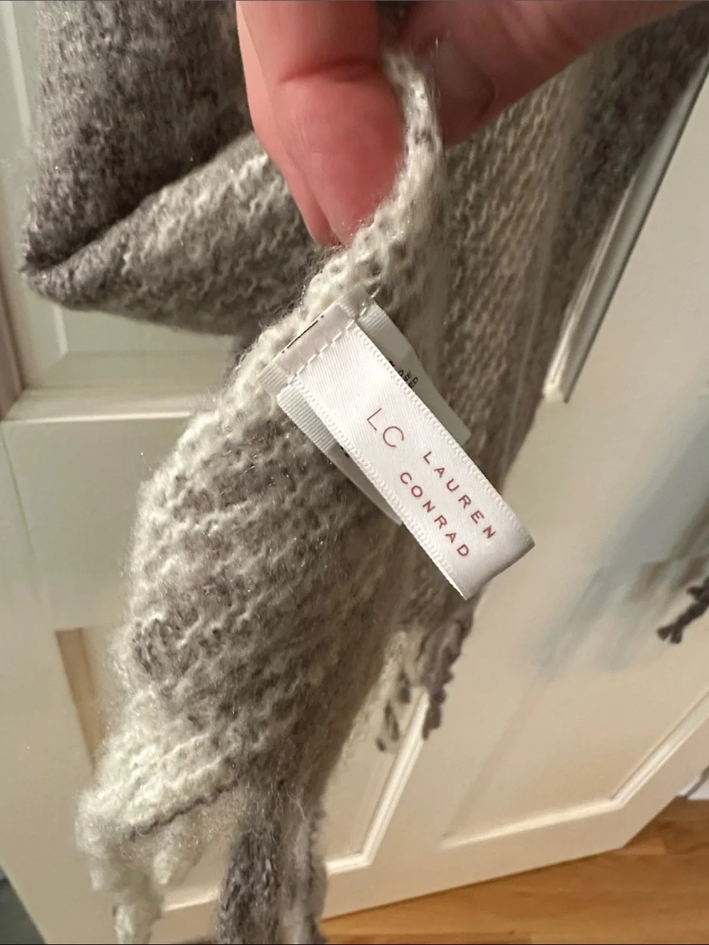 LC Lauren Conrad Plaid Fringe Scarf Wrap in Gray & Cream